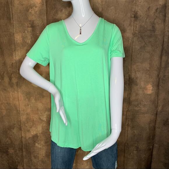 JM Collection NWT Low cross laced back Top Short Sleeve Size M Pistachio Green - Picture 4 of 12